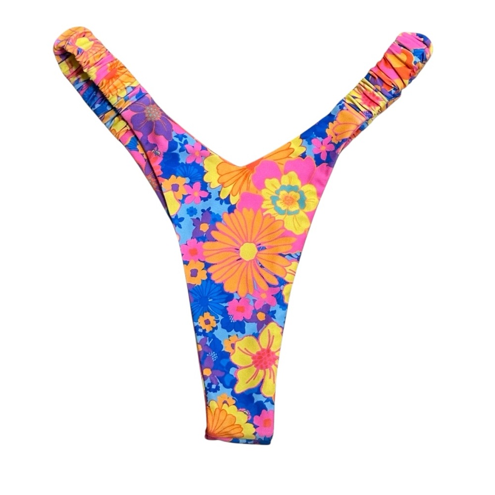 Kulani Kinis Floral Retro Thong Bikini Bottom Orange Pink Blue Purple Large Swim - Picture 2 of 8